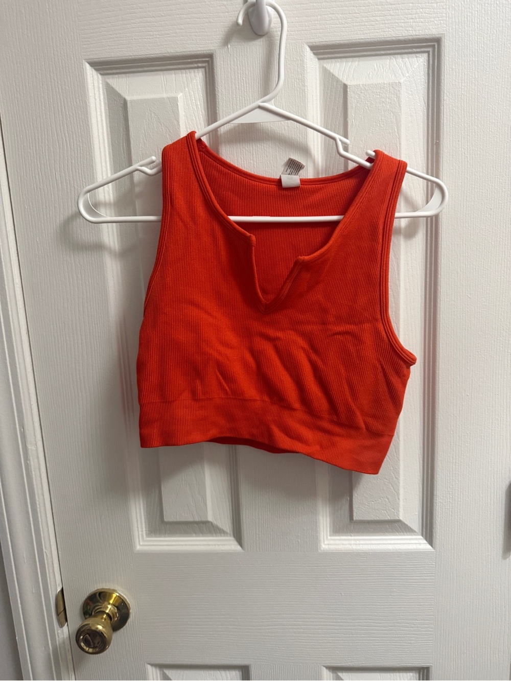 90 Degree By Reflex Orange Ribbed Cropped Tank with Notch Neck
